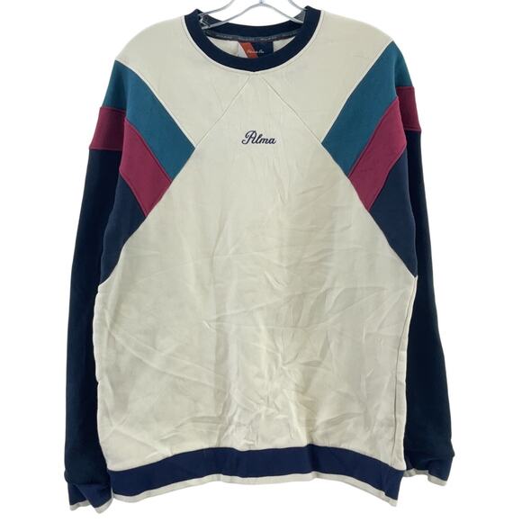 Alma de Ace Cream/Navy Color Block Sweatshirt Men’s Large Cotton Blend Preowned - Picture 1 of 5